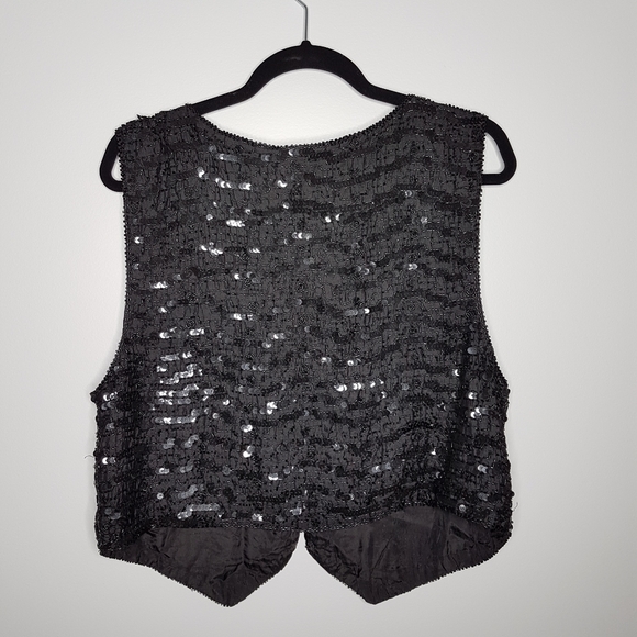 🌏 Vintage 100% Silk Sequined Vest • Sz M - Picture 3 of 16